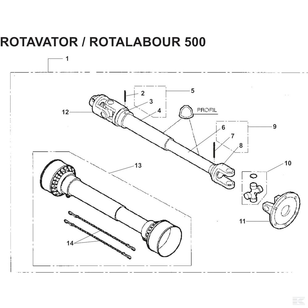 01 Вал отбора мощности Спроектировано для Howard / Kongskilde RL500B-305S