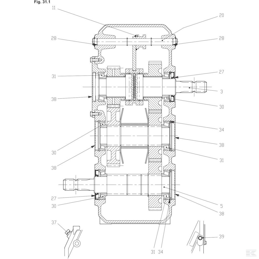 15 Коробка передач Спроектировано для JF / Kongskilde VM 2 S C Ver A