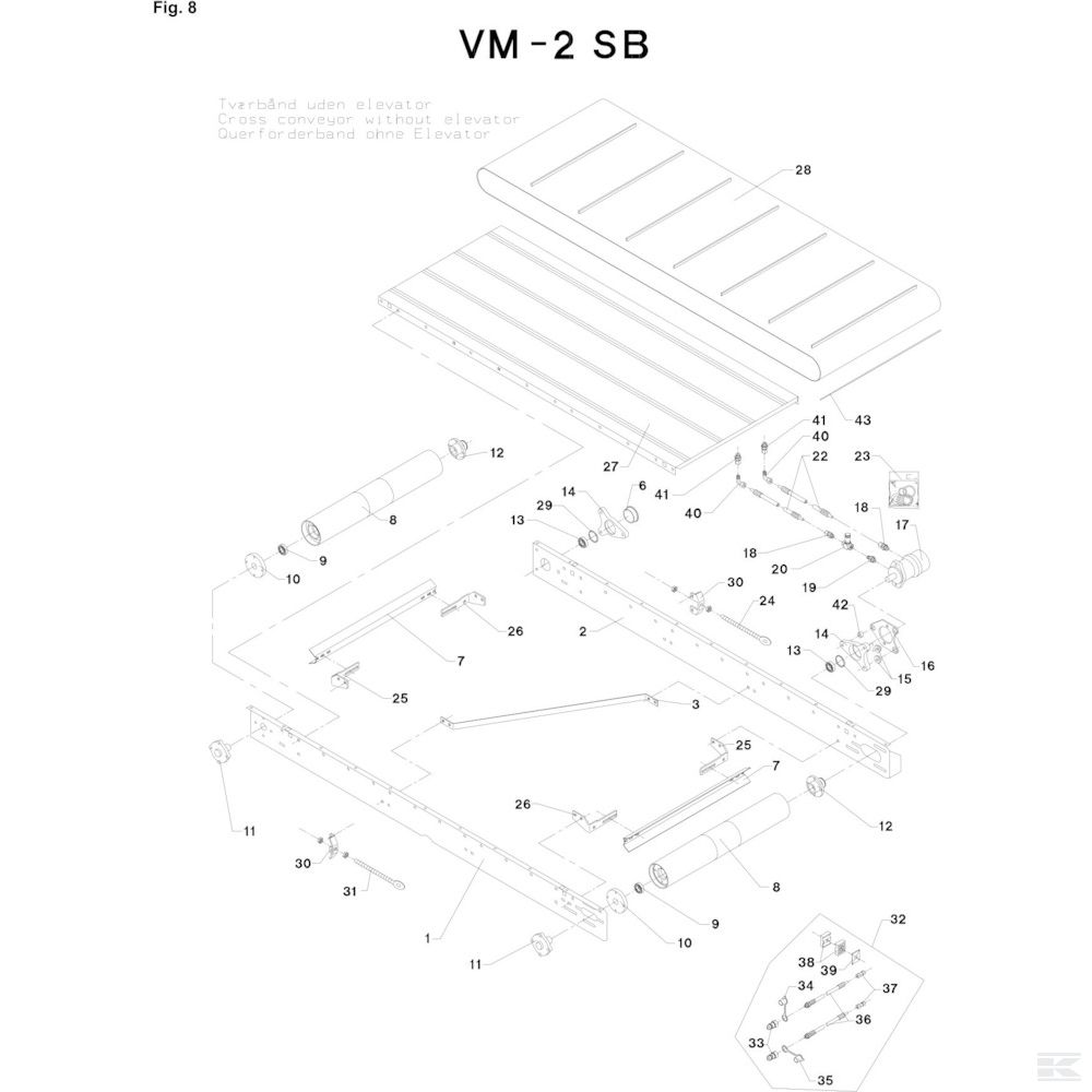 10 Поперечный конвейер без элеватора Спроектировано для JF / Kongskilde VM 2 S C Ver A