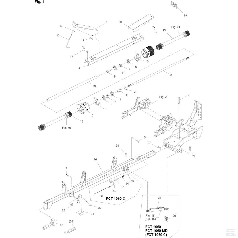 01 Тяговый брус Спроектировано для JF / Kongskilde FCT1060 Ver A