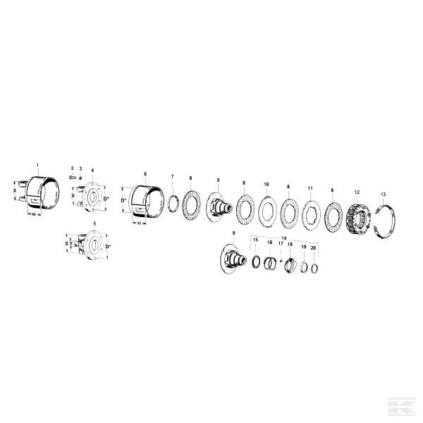 Компоненты фрикционных муфт с пружинными блоками K96/4 - EK96/4 2300, 2370°, 2380°, 2400, 2480°, 2500, 2580°, 2600