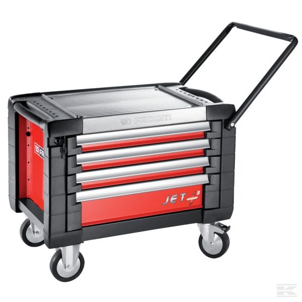 JET.CR4M3 — Передвижной чемодан для инструментов, 4 выдвижных отсека, красный