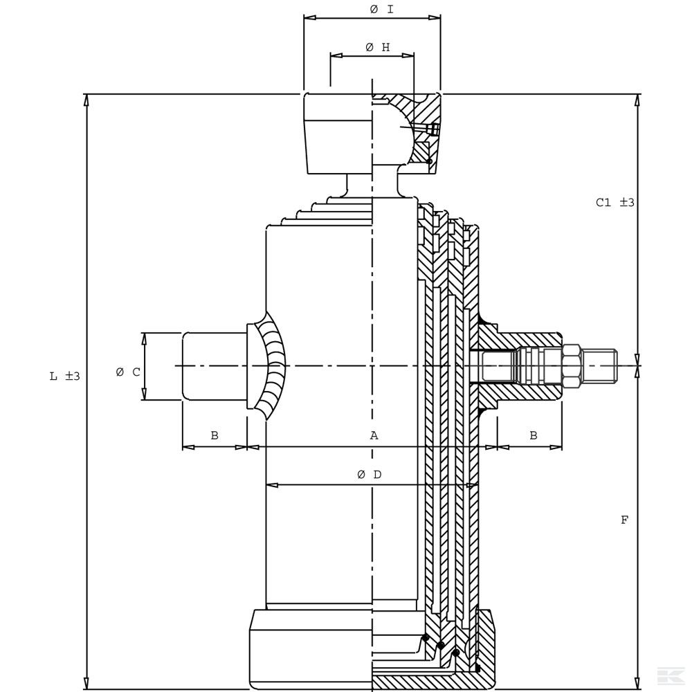 TC3047F Гидроцилиндр телескопический с отверстием 4-шт.