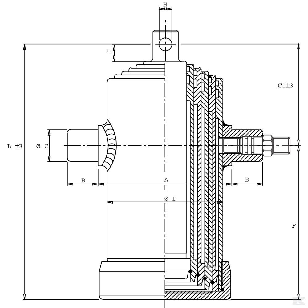 TC3096F Гидроцилиндр телескопический с отверстием 5-шт.
