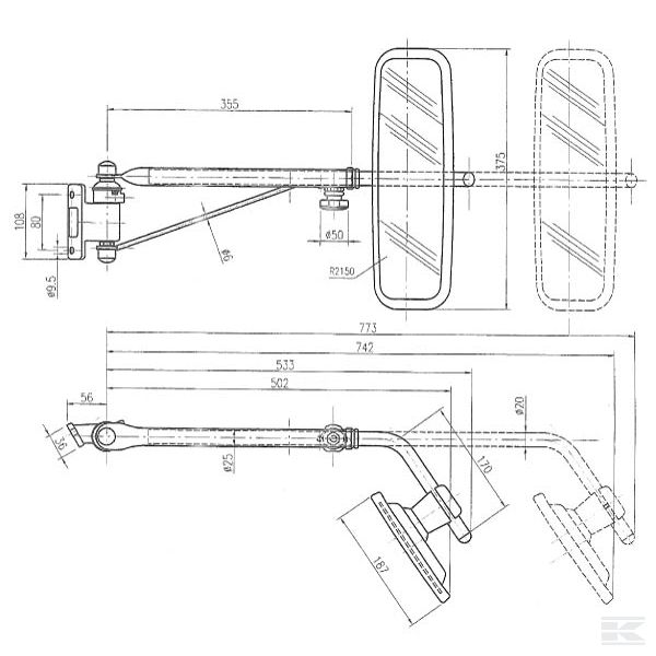 CA6396000 Зеркало с телескопической стрелой справа