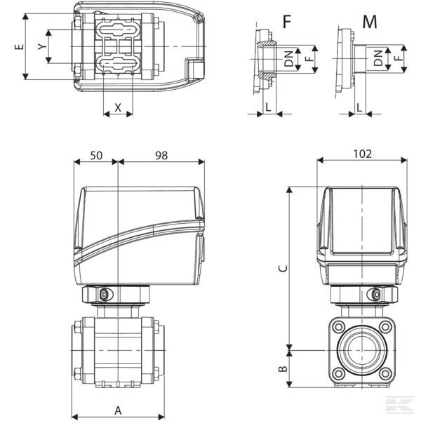 853L04A44 +Elec. 2-way ball valve 1" F