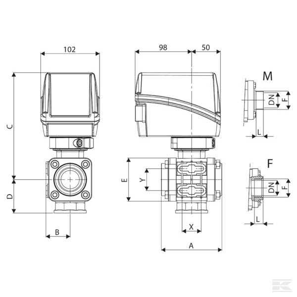 853K26E77 +Elec. 3-way ball valve 2" M