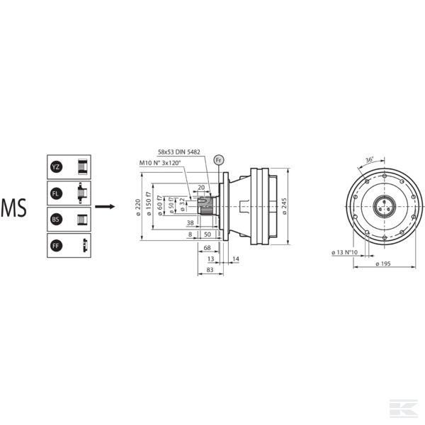 PD94712500000 Вал выходной US 250/ 500 MS