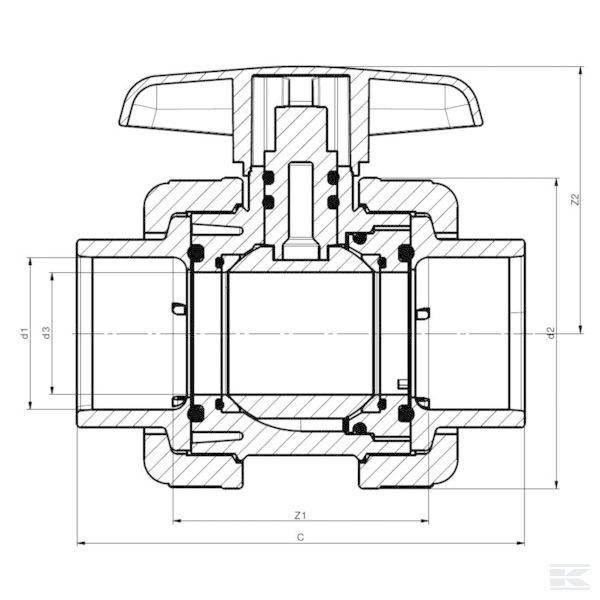 KS020020PVC Шаровой кран, ПВХ DIL 20x20