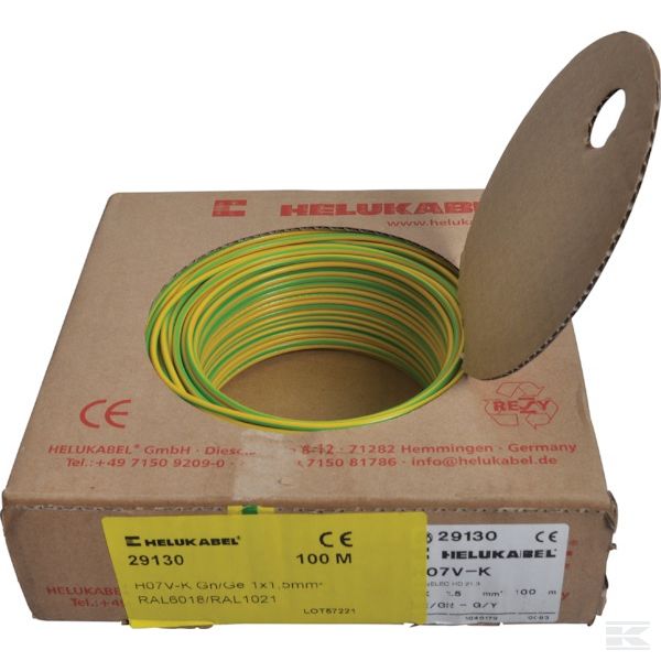 H07VK15YEGN Каб. уст. 1,5 мм² желто-зел.