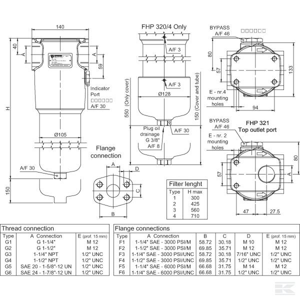 FHP3202A10PXX +Press filter FHP 320-2 drain