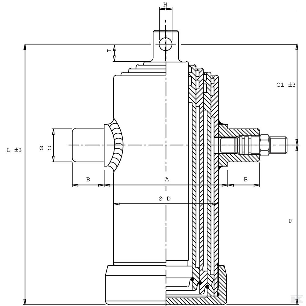 TC3047F Гидроцилиндр телескопический с отверстием 4-шт.