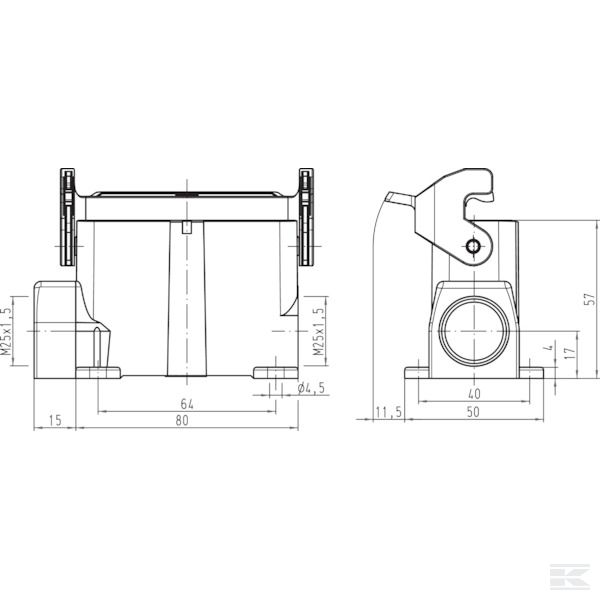 19200160291 Корпус цоколя 16A 2xM25