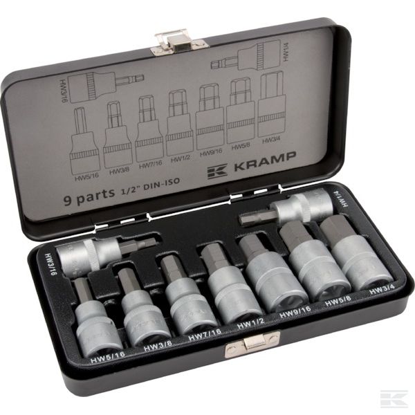 18049240093KR Набор головок 1/2", 6-точечн., 9 шт., дюймовые