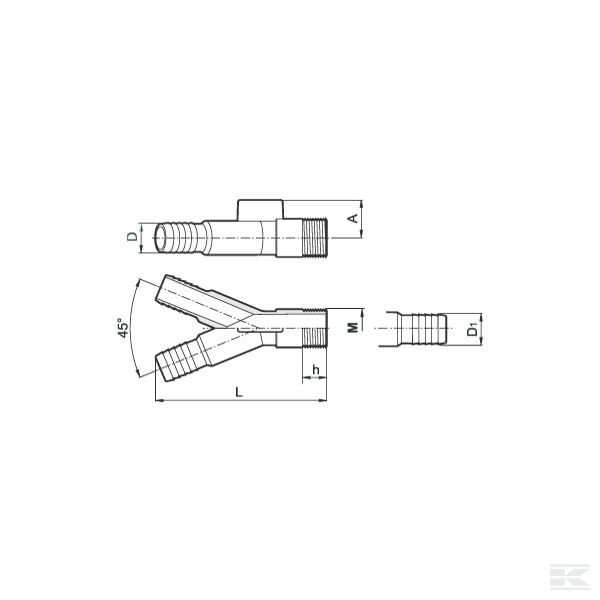 140001AKB Y 45°+ наконечник 2x25 мм / 1x1"