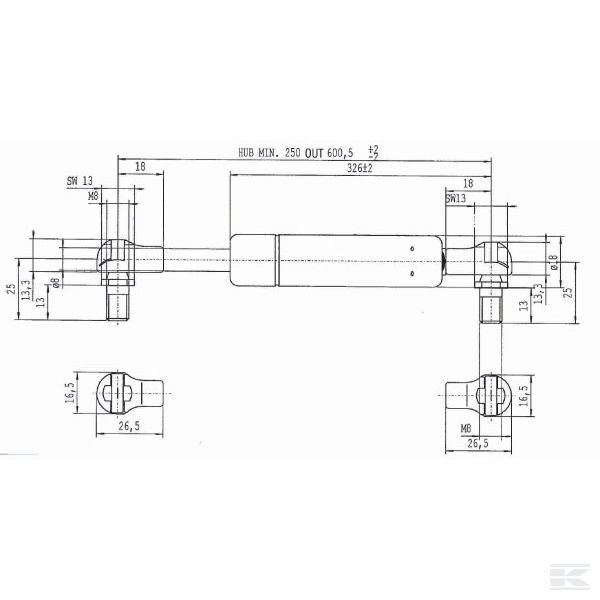 CA287512 Амортизатор газонаполненный L600,5-180N