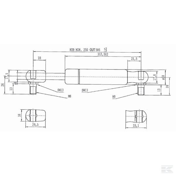 CA083933 Амортизатор газонаполненный L585-600N