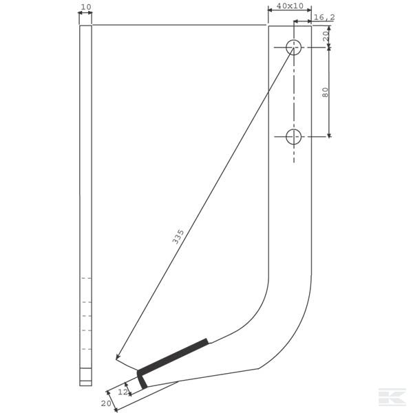 RRT1898 Фрезеровочный крюк приварной 40x10 L=335