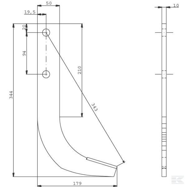 RRT9450A Фрезеровочный крюк Carbide 50x10 L=343