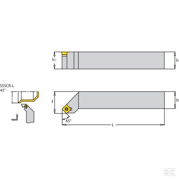 SSSCR2020K09 Вращ. держ. прав. SSSCR 45°