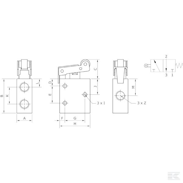 MERL32M18NC 3/2-ход. клап. рол. рыч., 1/8"