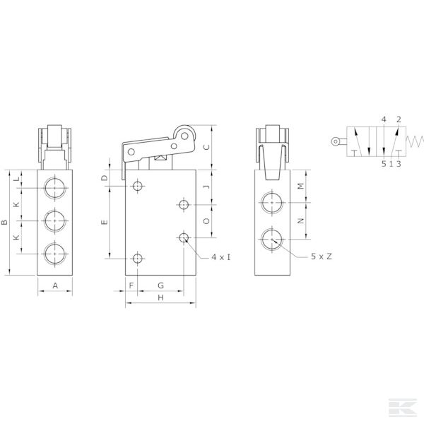 MERL52M18 5/2-ход. клап. рол. рыч., 1/8"