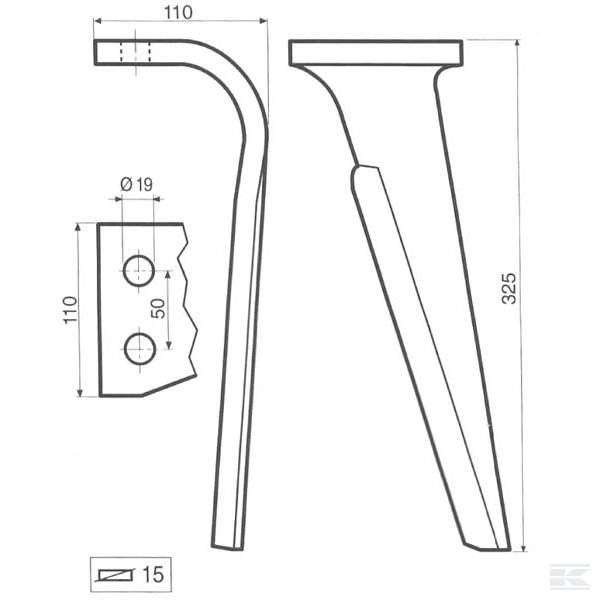 KE0751C2 Зуб ротационной бороны л. Carbide