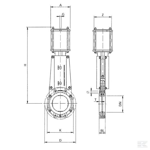 DN200VNCN Пласт. задвижка пневм. DN200